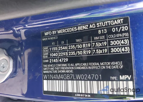 2020 Mercedes-Benz Glb 250 z USA, uszkodzony, nr VIN W1N4M4GB7LW024701
